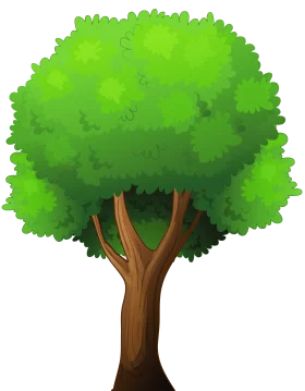 Lush Green Cartoon Tree Clipart with Robust Trunk and Full Foliage