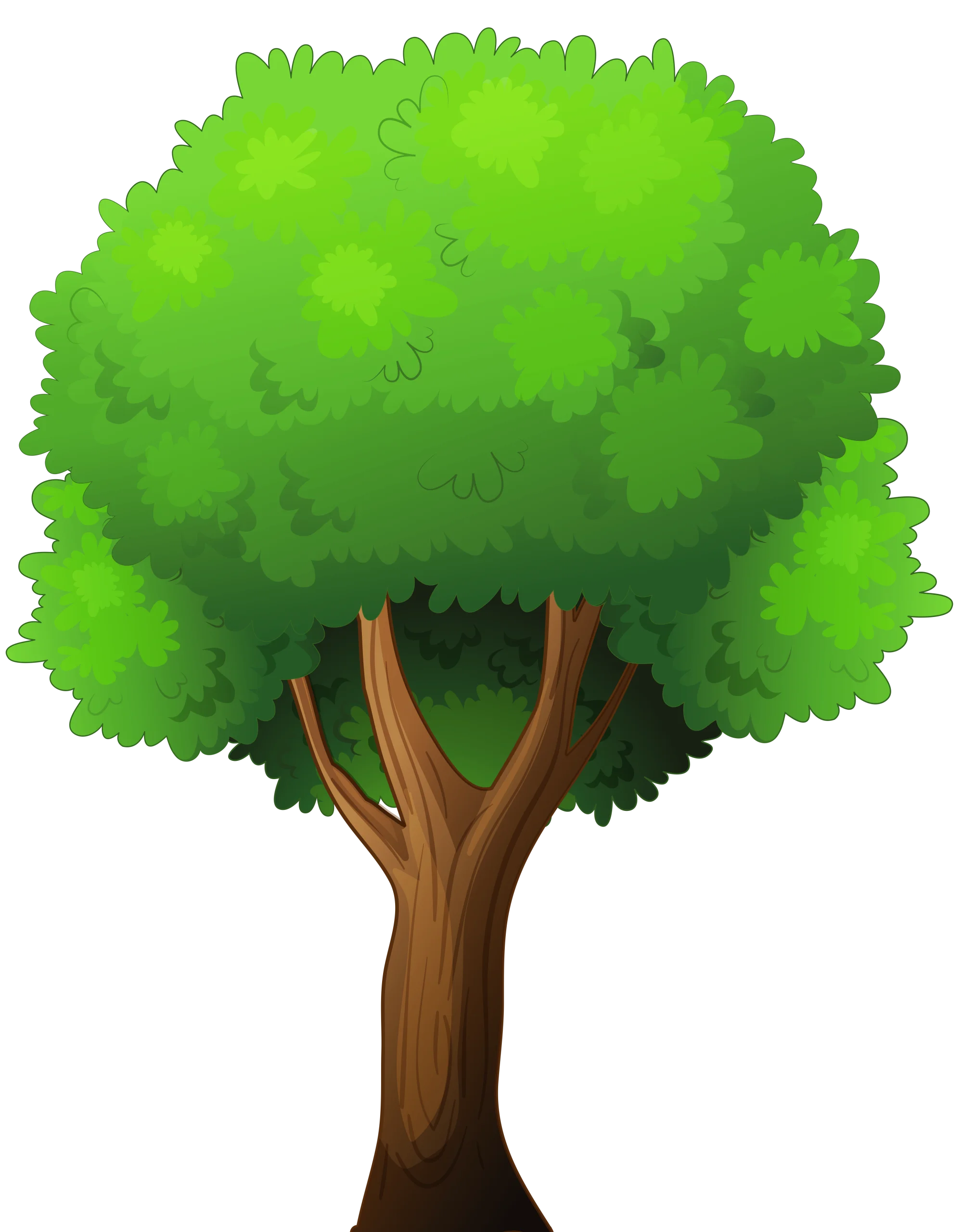 Lush Green Cartoon Tree Clipart with Robust Trunk and Full Foliage
