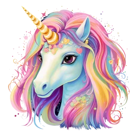 Magical Rainbow Unicorn Clipart: Enchanting Fantasy Creature with Colorful Mane