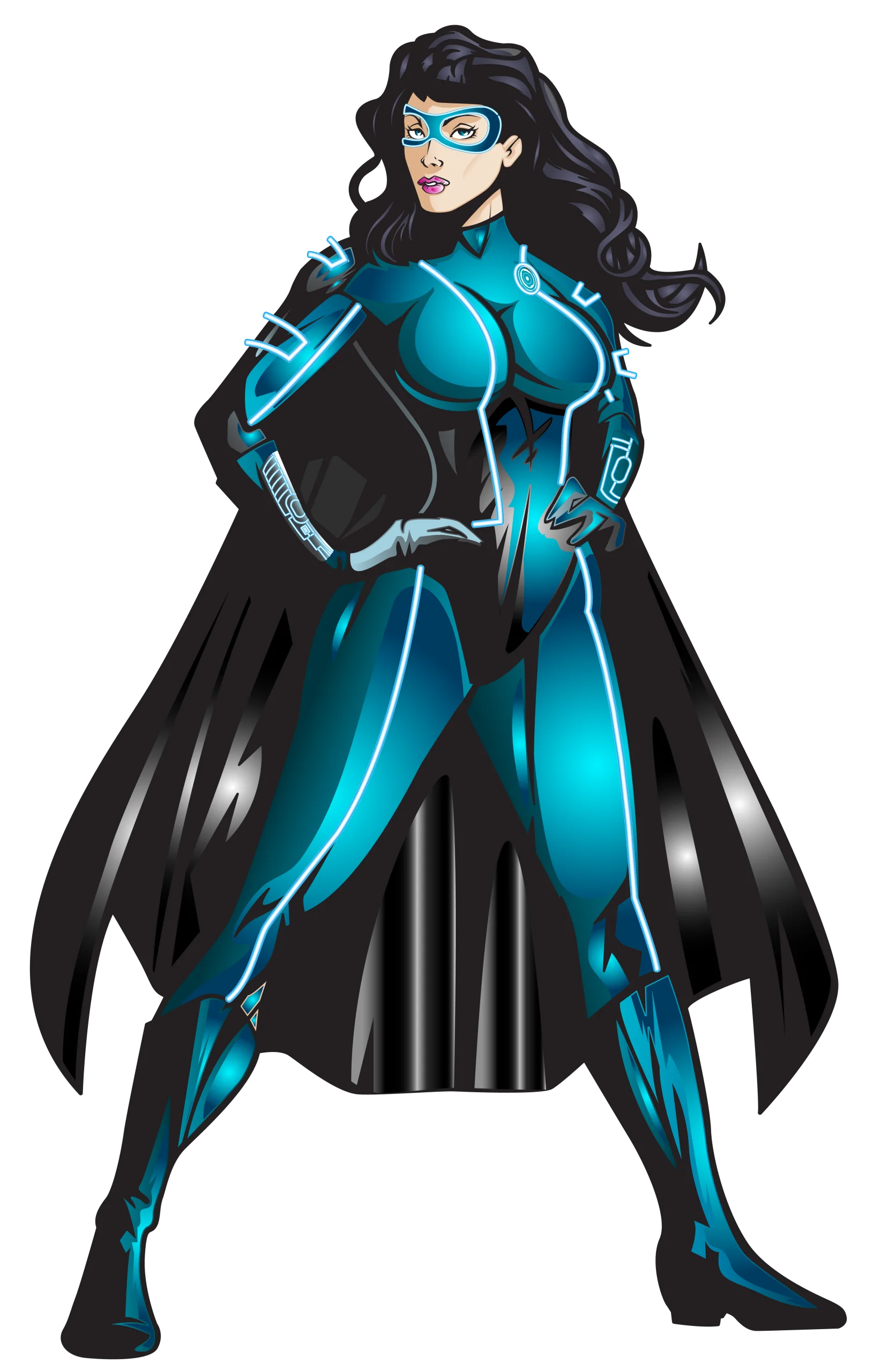 Midnight Guardian: Sleek Superhero Clipart with Dynamic Blue and Black Costume