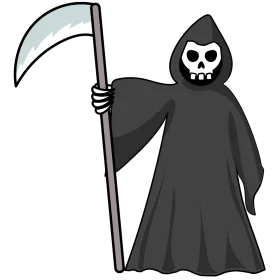 Monochromatic Grim Reaper Clipart: Skeletal Figure with Scythe in Dark Attire