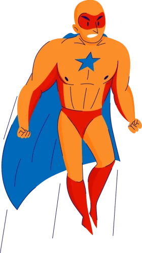 Muscular Superhero Clipart Design with Bold Color Palette and Dynamic Pose