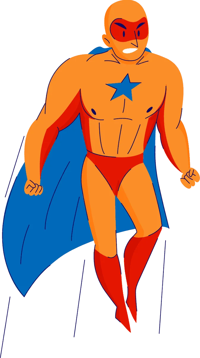 Muscular Superhero Clipart Design with Bold Color Palette and Dynamic Pose