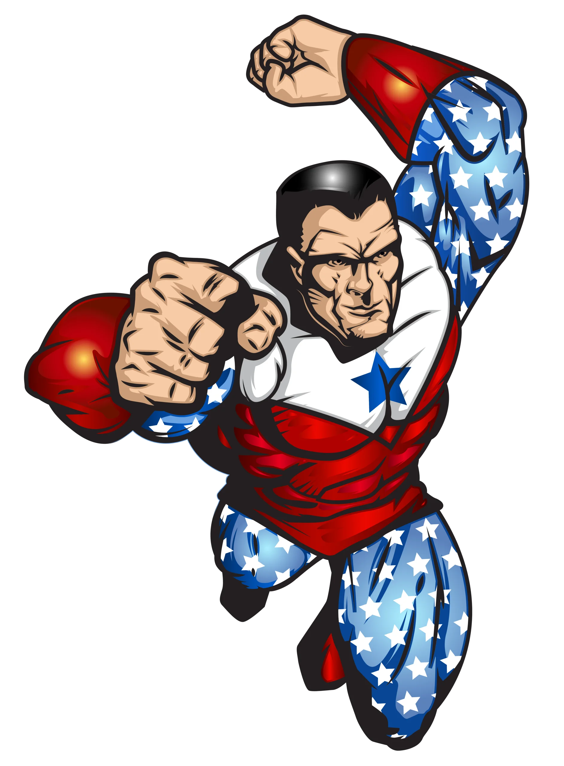Patriotic American Superhero Muscular Clipart Illustration with Dynamic Pose