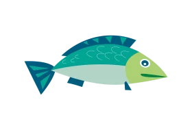 Stylized Geometric Fish Clipart with Cool Blue-Green Color Palette