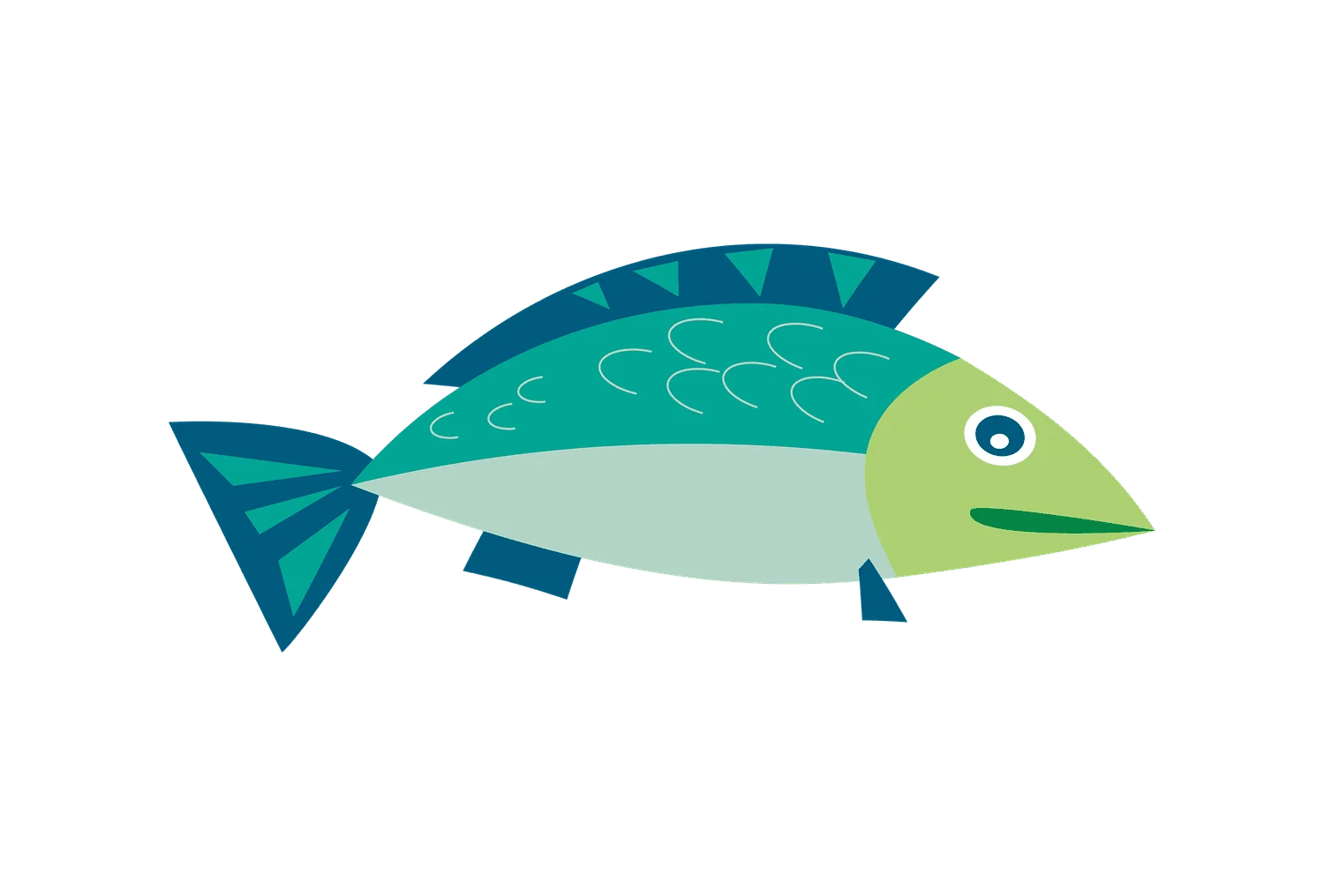 Stylized Geometric Fish Clipart with Cool Blue-Green Color Palette
