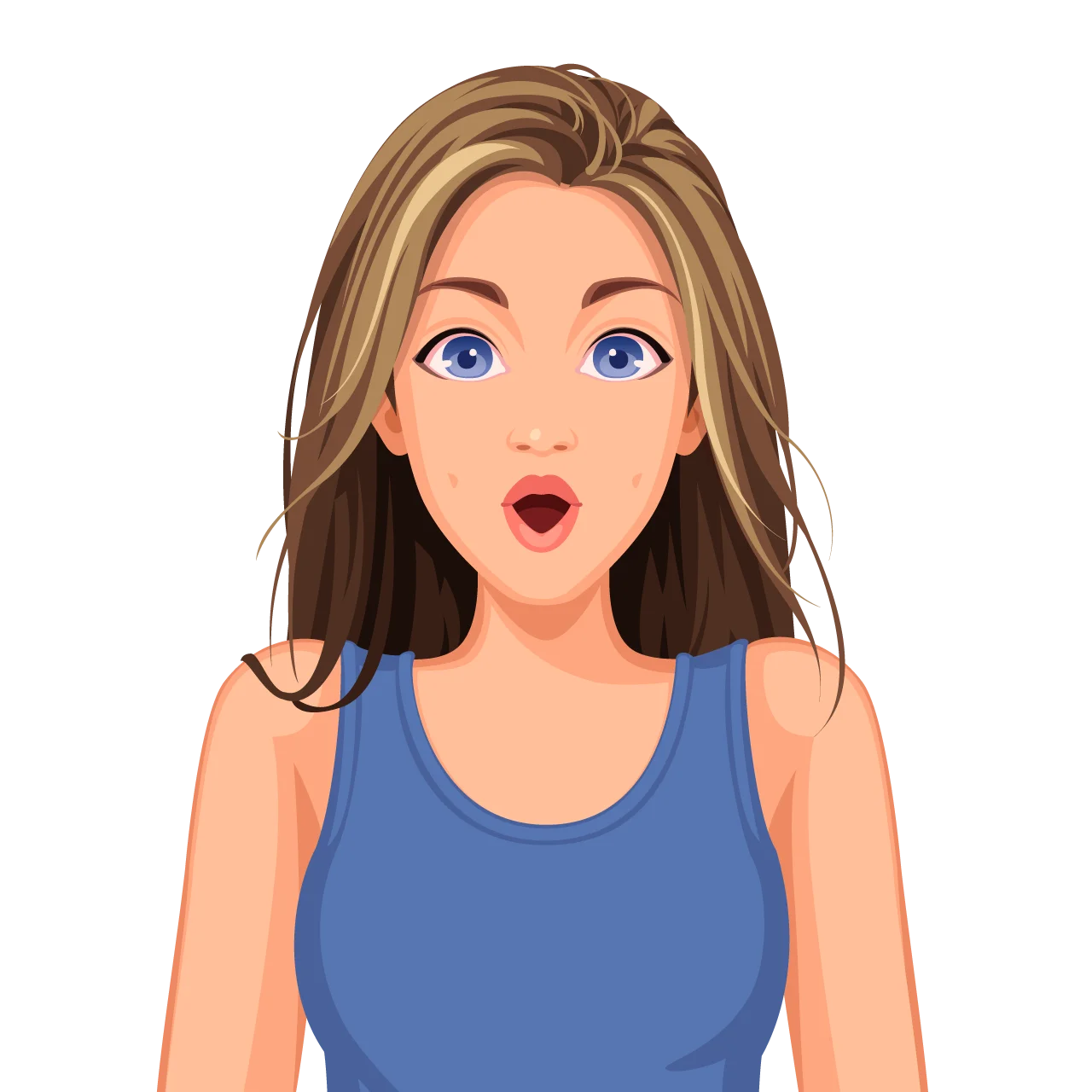 Surprised Young Woman Cartoon Clipart Character with Expressive Blue Eyes