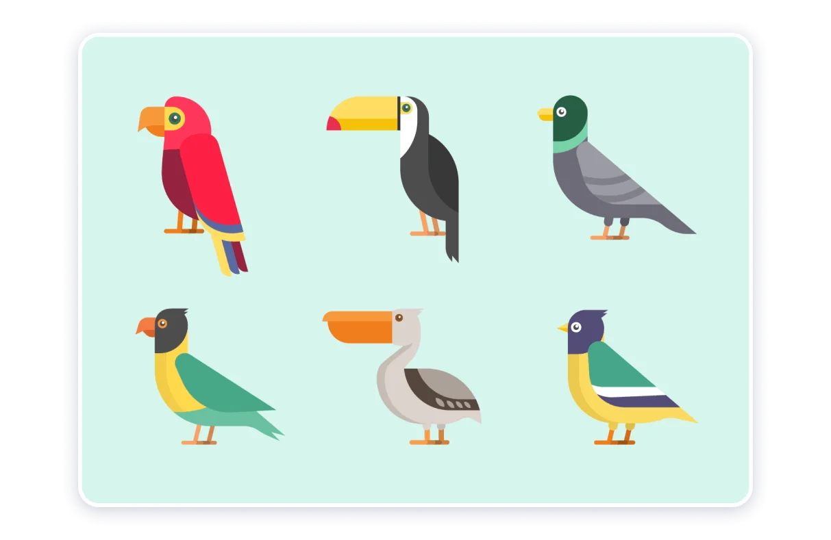 Whimsical Collection of Colorful Bird Clipart Illustrations for Design Projects
