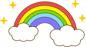 Whimsical Rainbow Clipart with Fluffy Clouds and Sparkling Stars