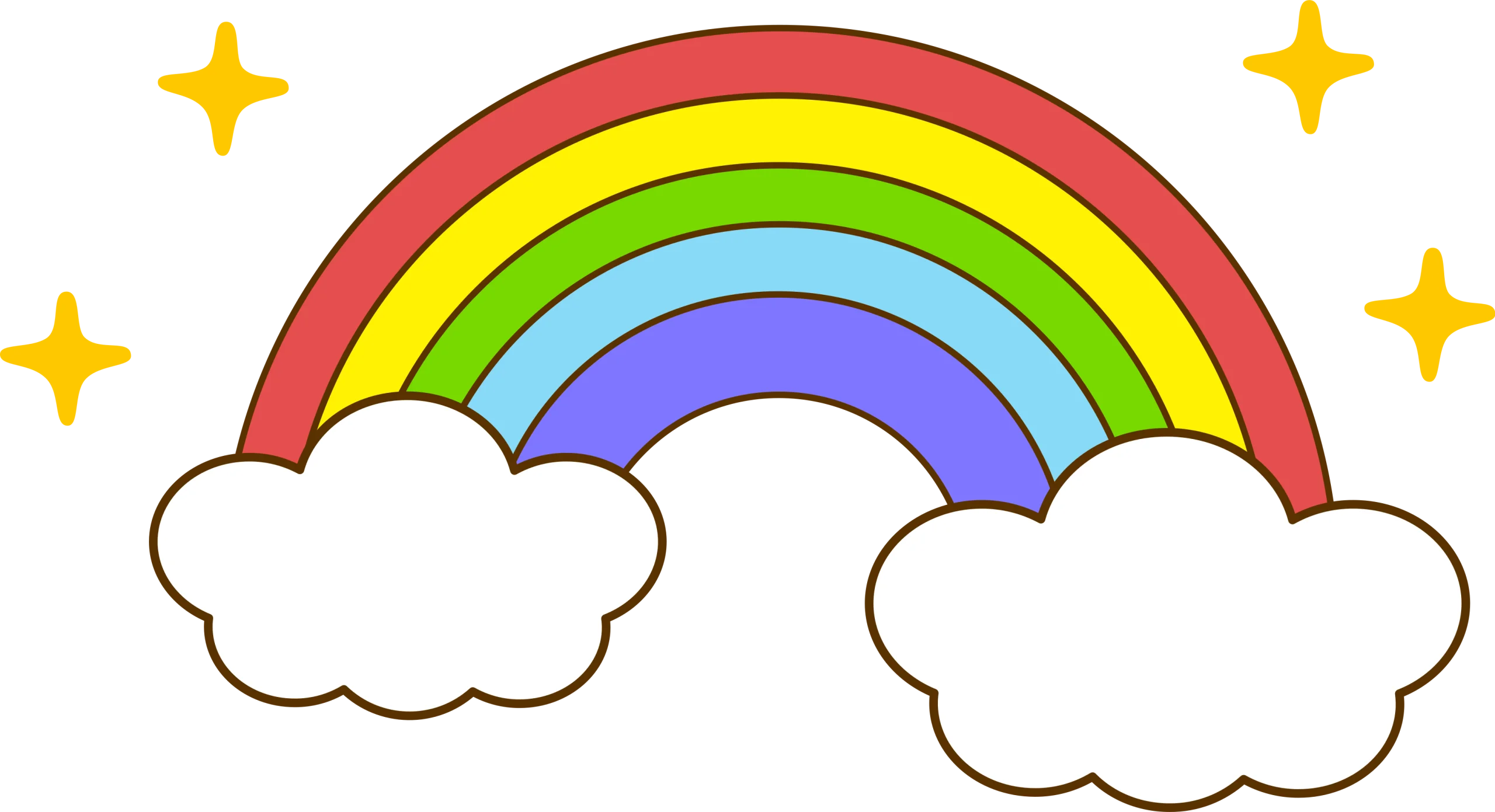 Whimsical Rainbow Clipart with Fluffy Clouds and Sparkling Stars