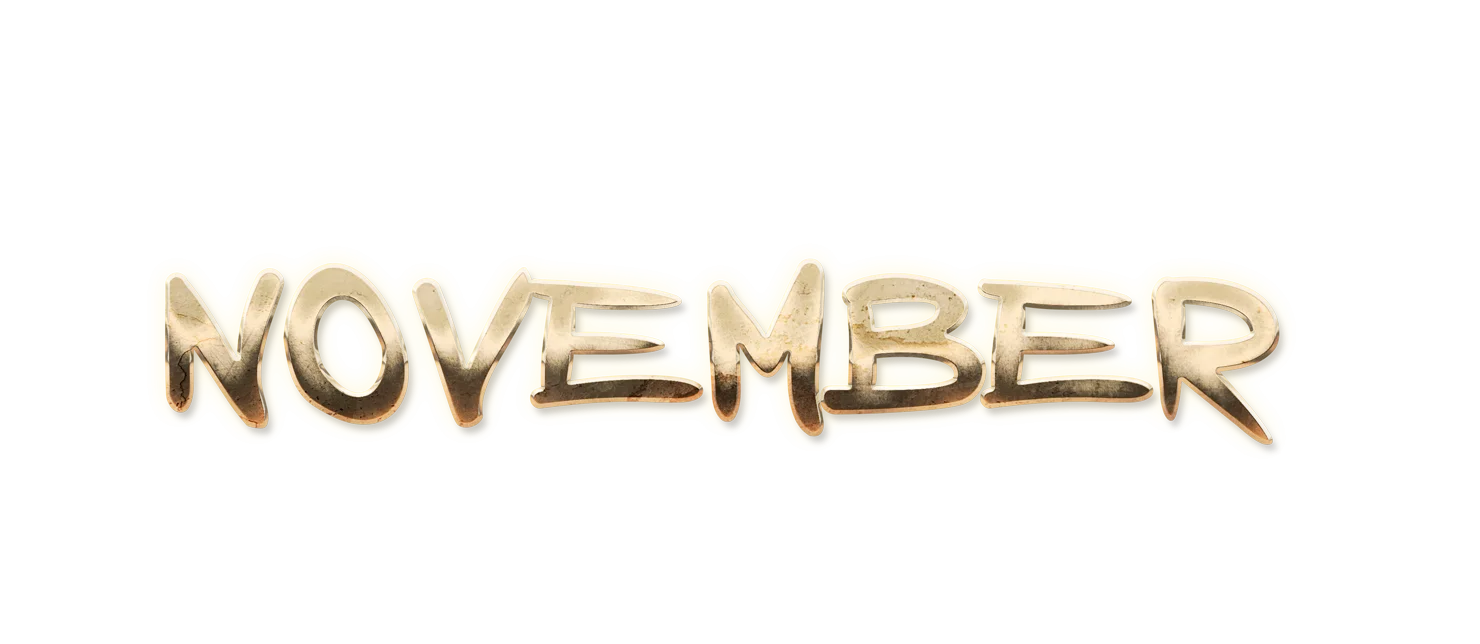 Elegant Golden Wooden Typography Spelling Out November Clipart Design