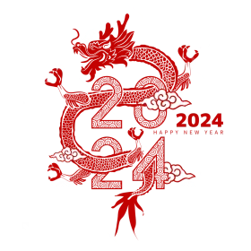 Elegant Red Chinese Dragon Celebrating 2024 New Year Festive Clipart Design
