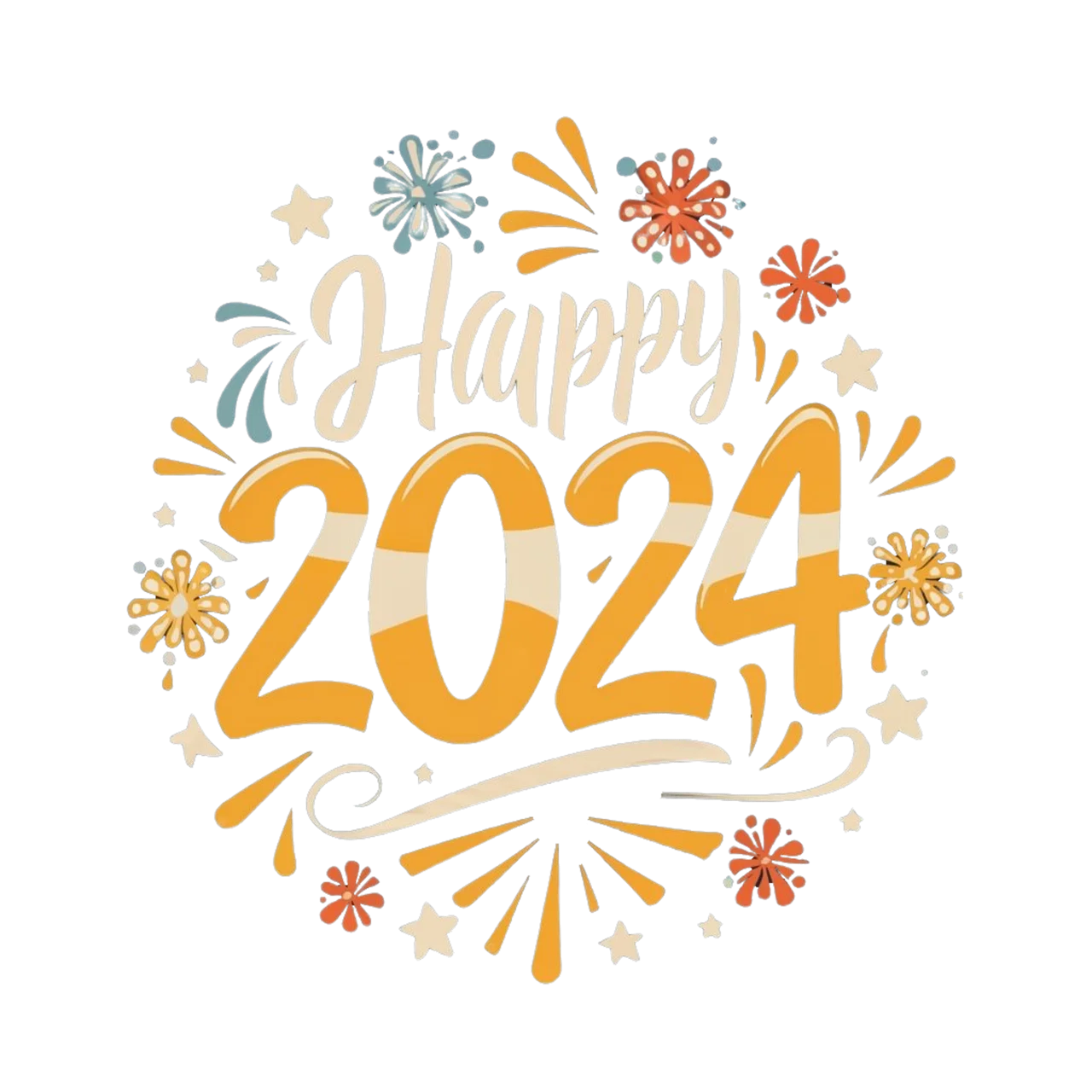 Festive Celebration Happy 2024 New Year Clipart Design with Decorative Elements