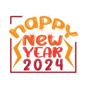 Festive Happy New Year 2024 Clipart Design with Warm Color Gradient