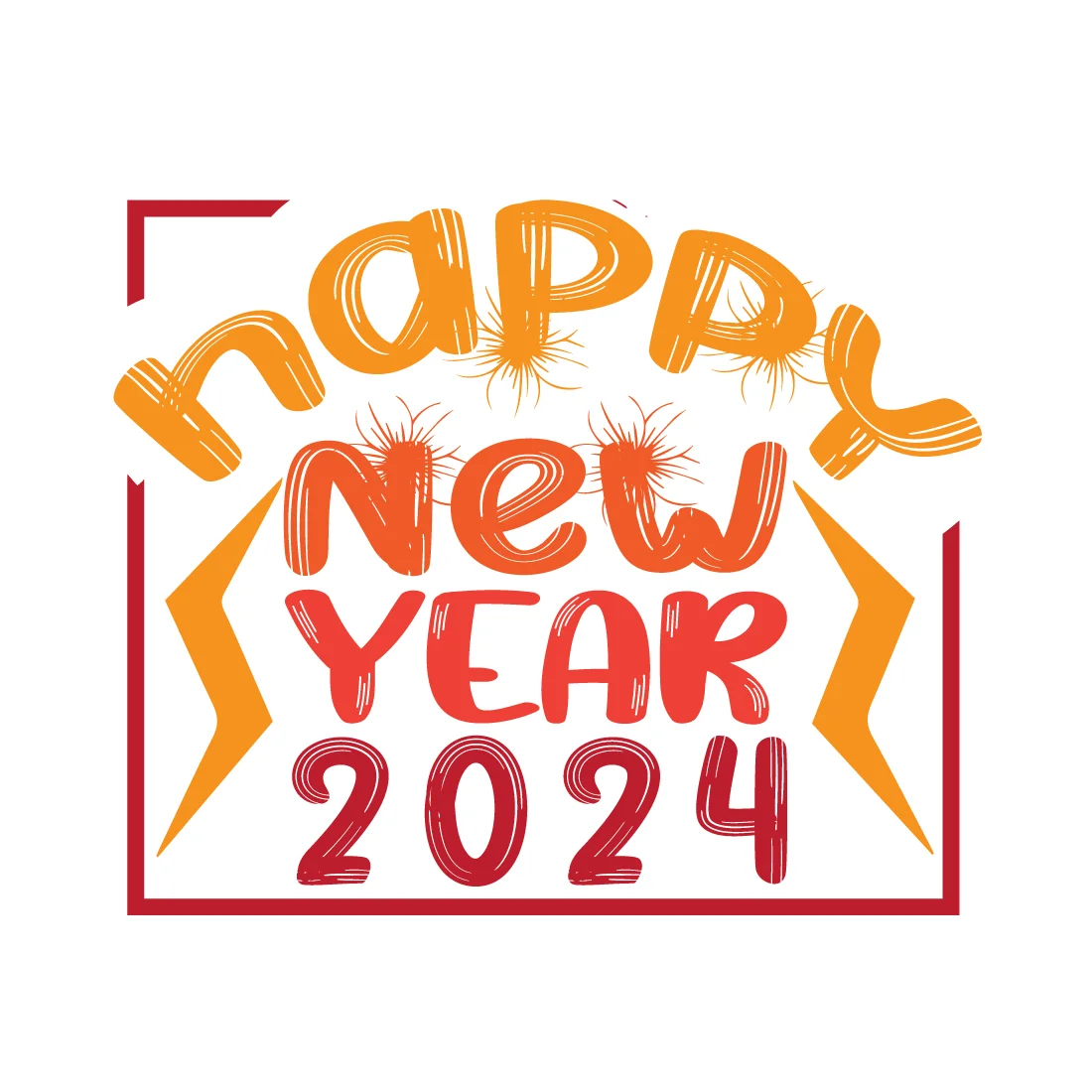 Festive Happy New Year 2024 Clipart Design with Warm Color Gradient