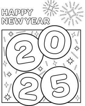 Festive New Year 2025 Black and White Celebration Clipart Design
