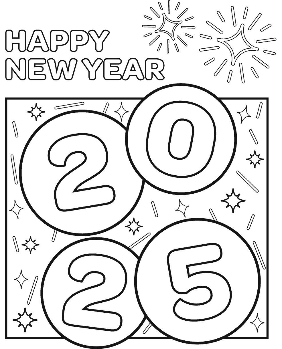 Festive New Year 2025 Black and White Celebration Clipart Design