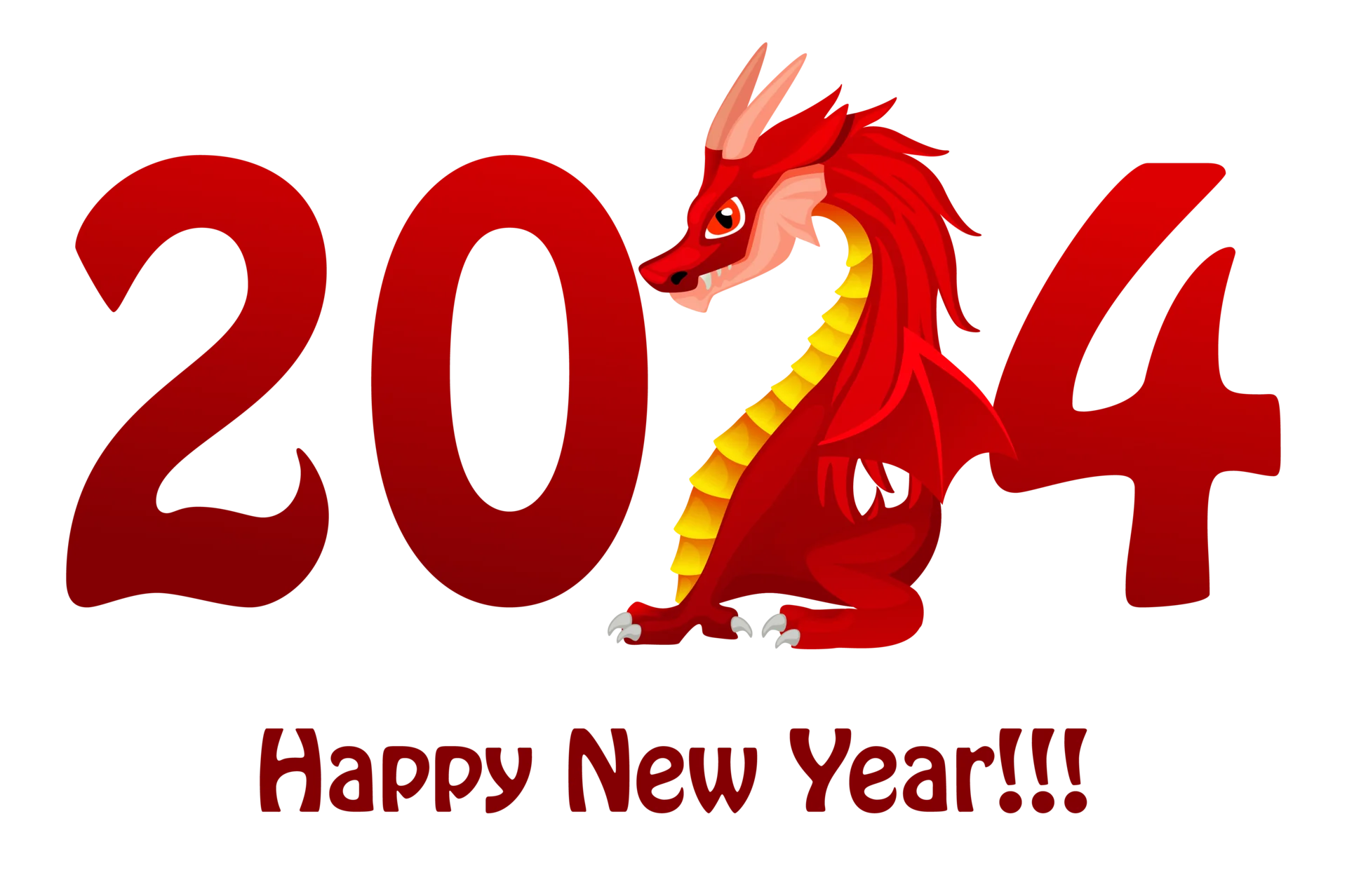 Festive Red Dragon Celebrating New Year 2024 Cheerful Seasonal Clipart Design