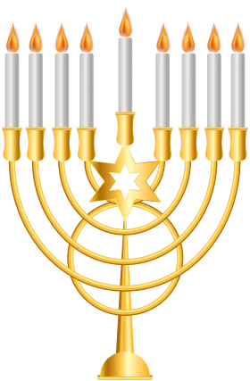 Golden Hanukkah Menorah Clipart with Illuminated Candles and Star of David