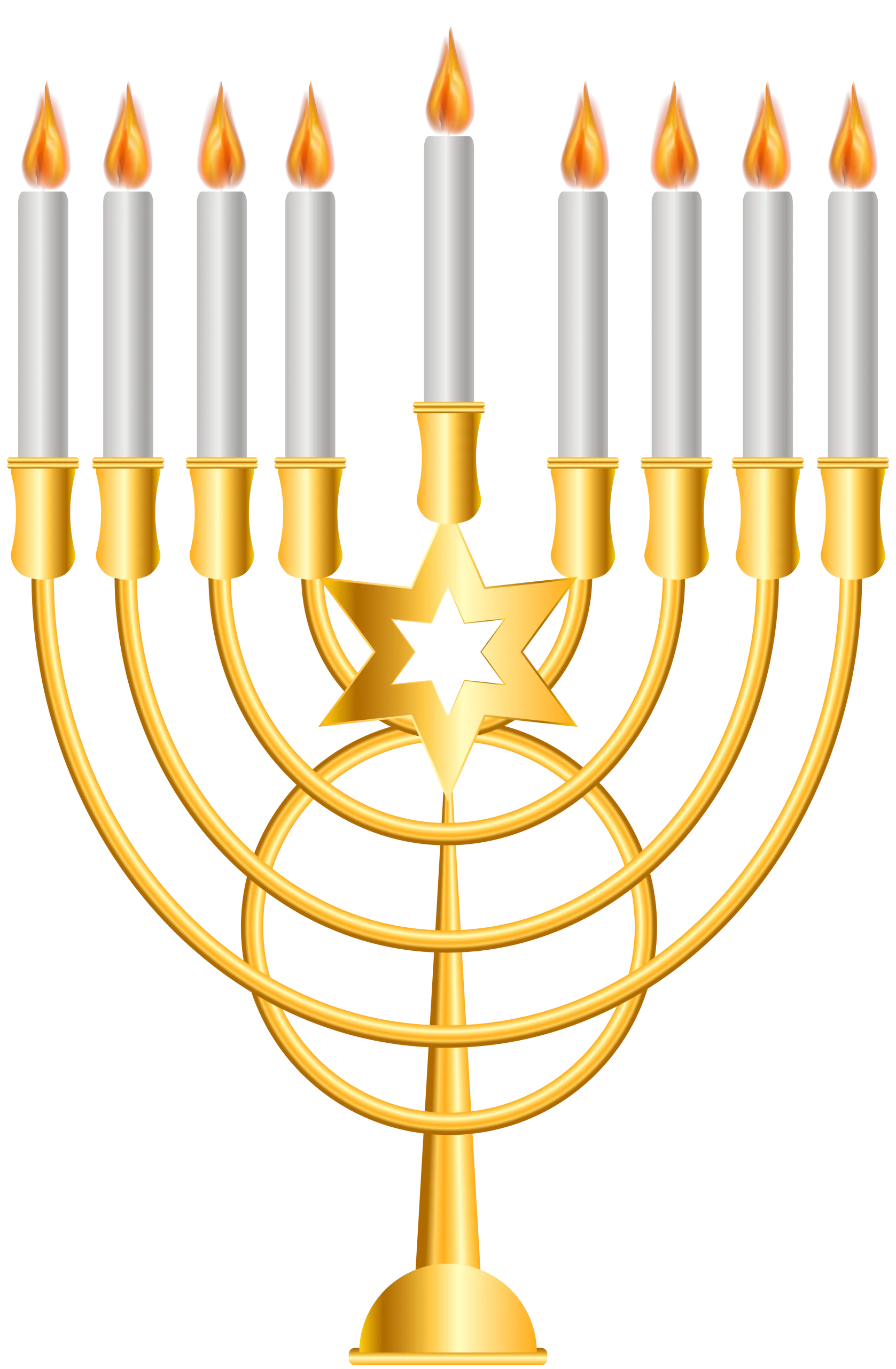Golden Hanukkah Menorah Clipart with Illuminated Candles and Star of David
