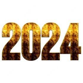 Metallic Golden Textured 2024 New Year Celebration Clipart Design