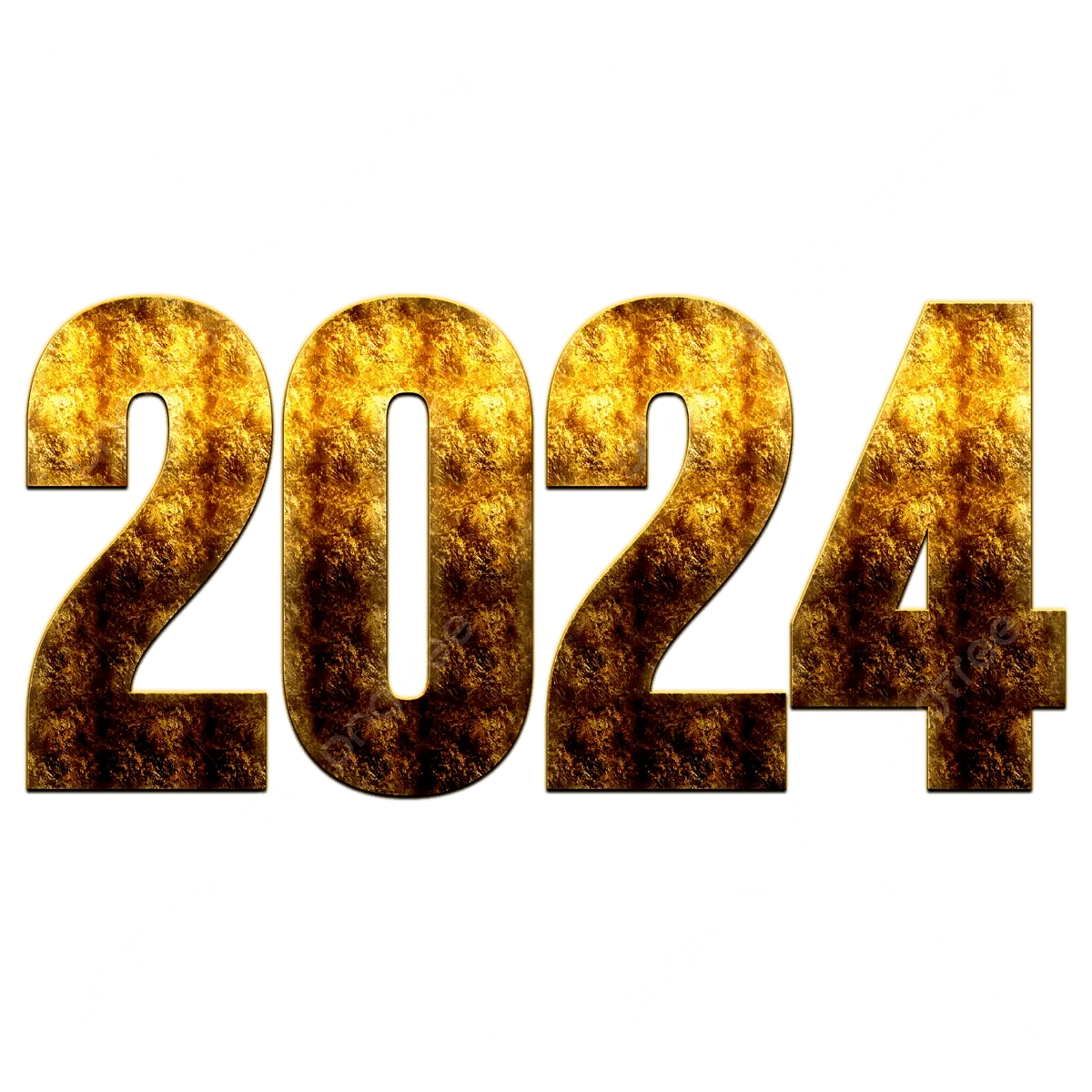 Metallic Golden Textured 2024 New Year Celebration Clipart Design
