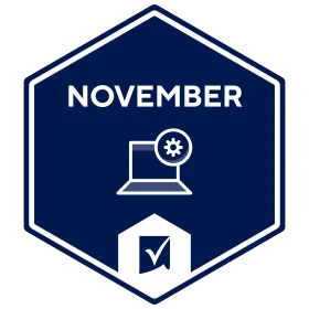 November Tech Achievement Hexagonal Clipart Badge Design with Laptop Icon