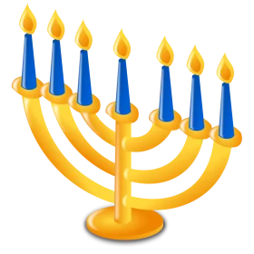 Festive Hanukkah Menorah Clipart with Glowing Candles in Blue and Gold