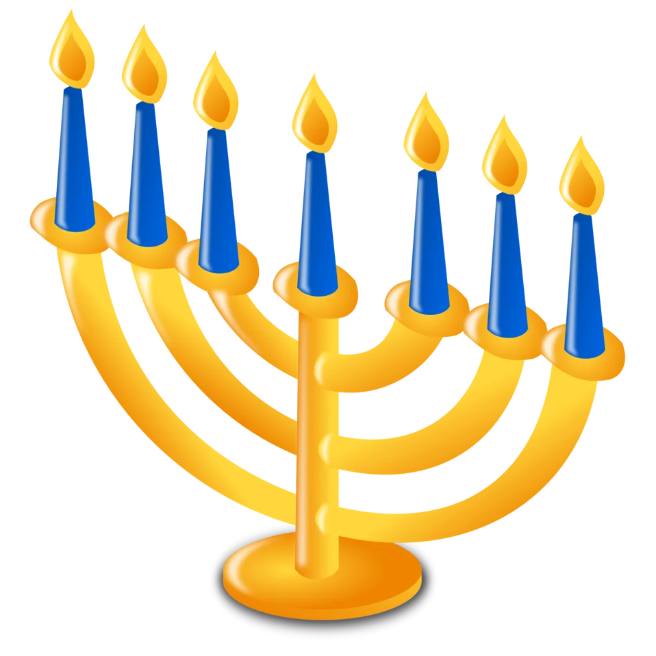 Festive Hanukkah Menorah Clipart with Glowing Candles in Blue and Gold