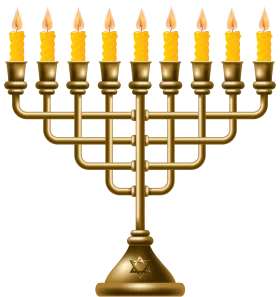 Golden Classic Hanukkah Menorah Clipart - Traditional Jewish Candelabra Design