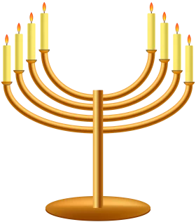 Golden Hanukkah Menorah Clipart with Glowing Candles in Traditional Design