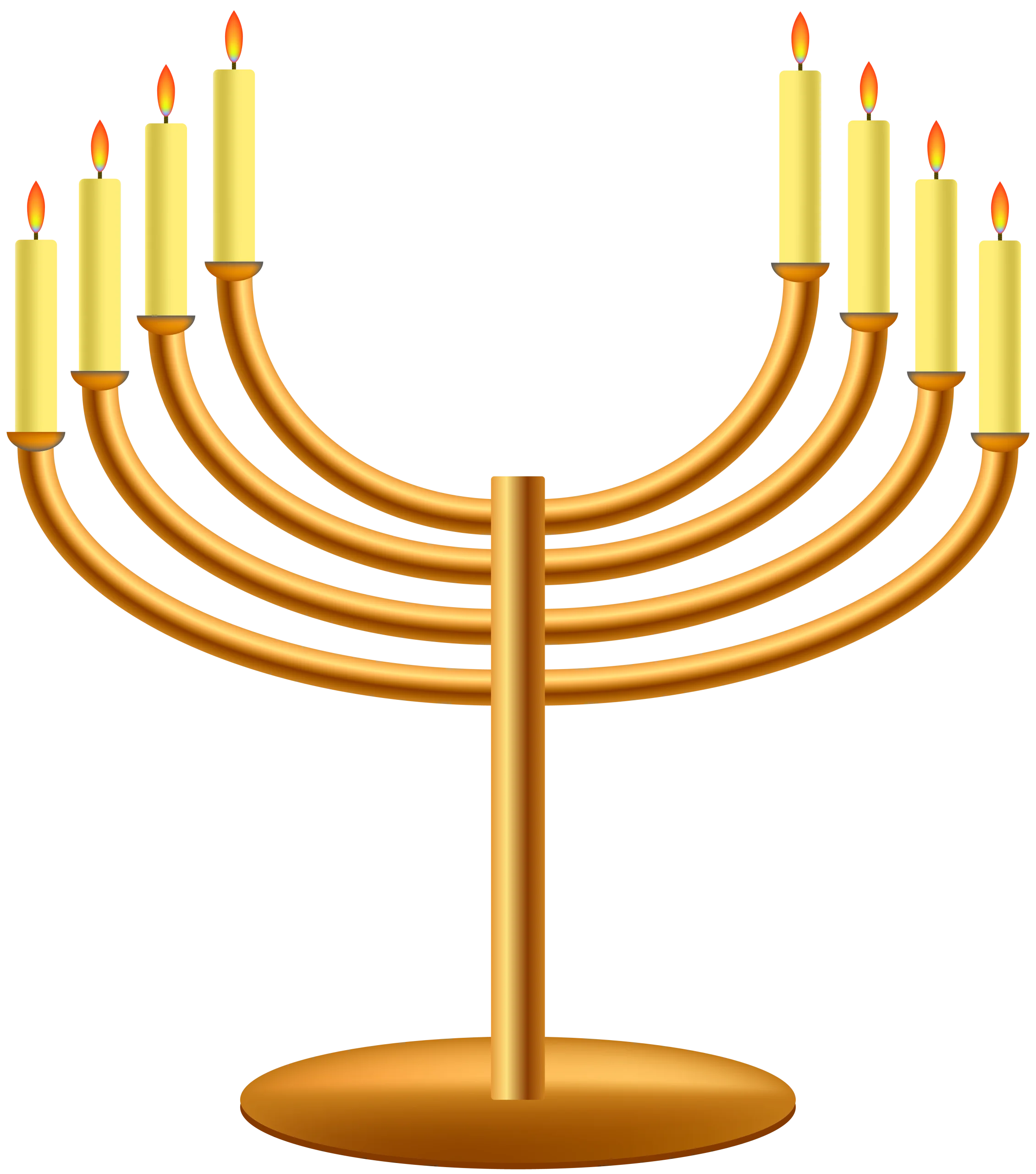 Golden Hanukkah Menorah Clipart with Glowing Candles in Traditional Design