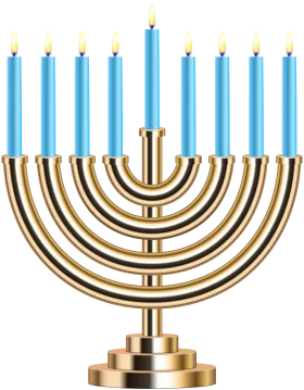Golden Hanukkah Menorah Clipart with Soft Blue Candles Celebrating Festival of Lights