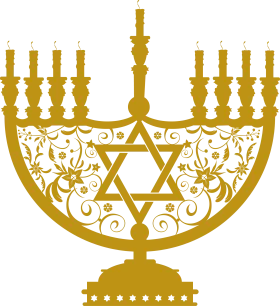 Golden Ornate Hanukkah Menorah Clipart with Star of David Design