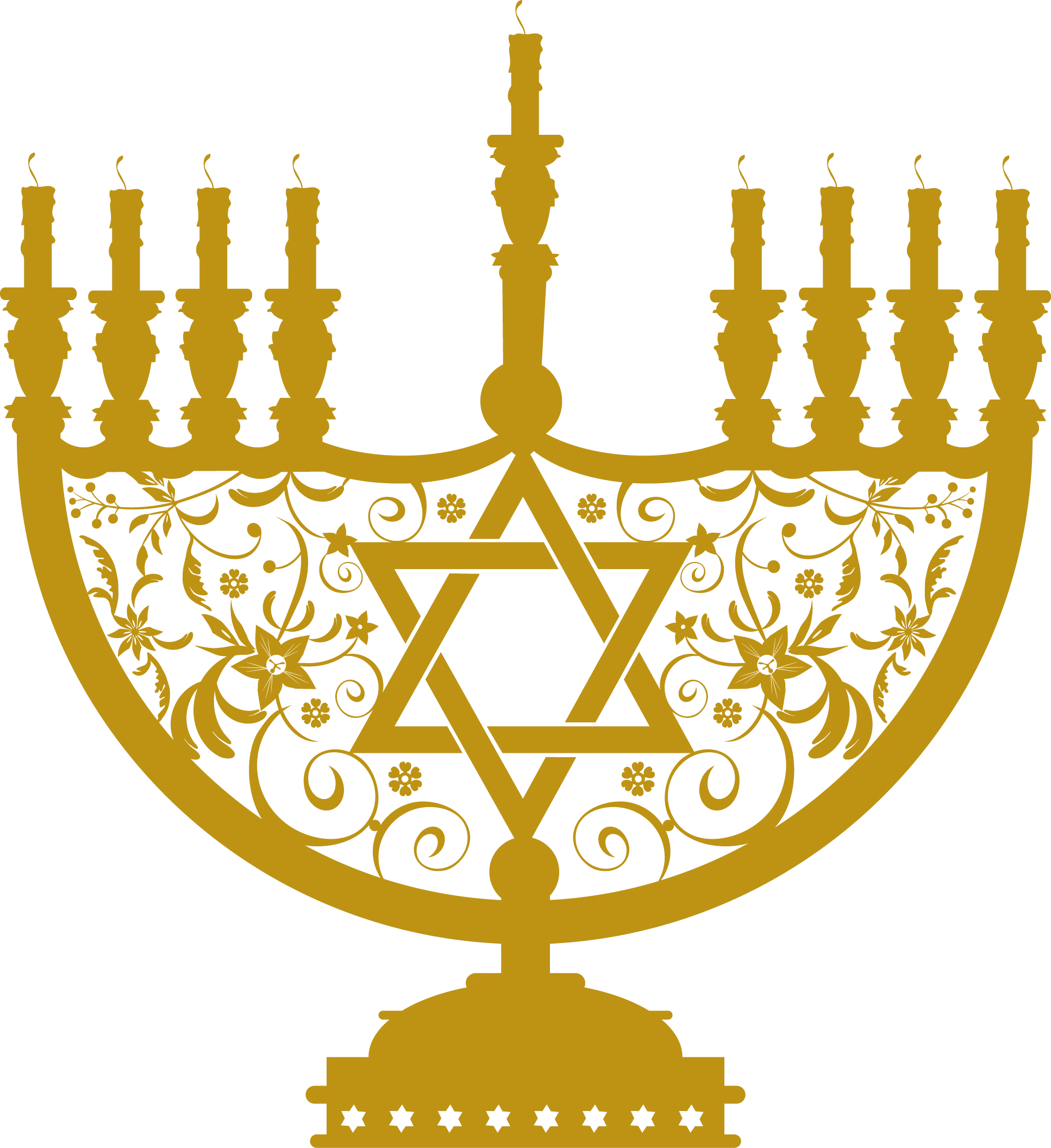 Golden Ornate Hanukkah Menorah Clipart with Star of David Design