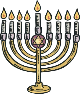 Traditional Hanukkah Menorah Clipart Illustration with Golden and Silver Tones