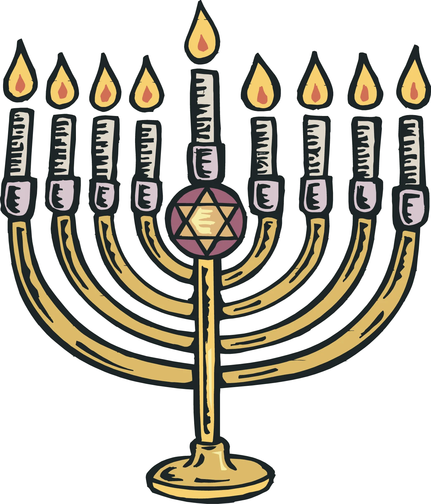 Traditional Hanukkah Menorah Clipart Illustration with Golden and Silver Tones