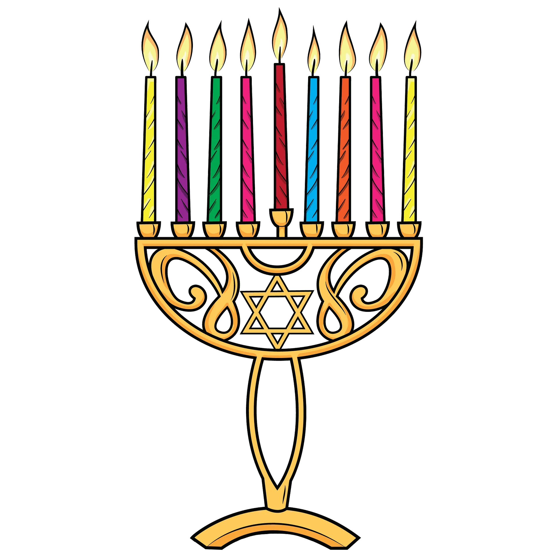 Traditional Hanukkah Menorah Clipart with Colorful Festive Candle Design