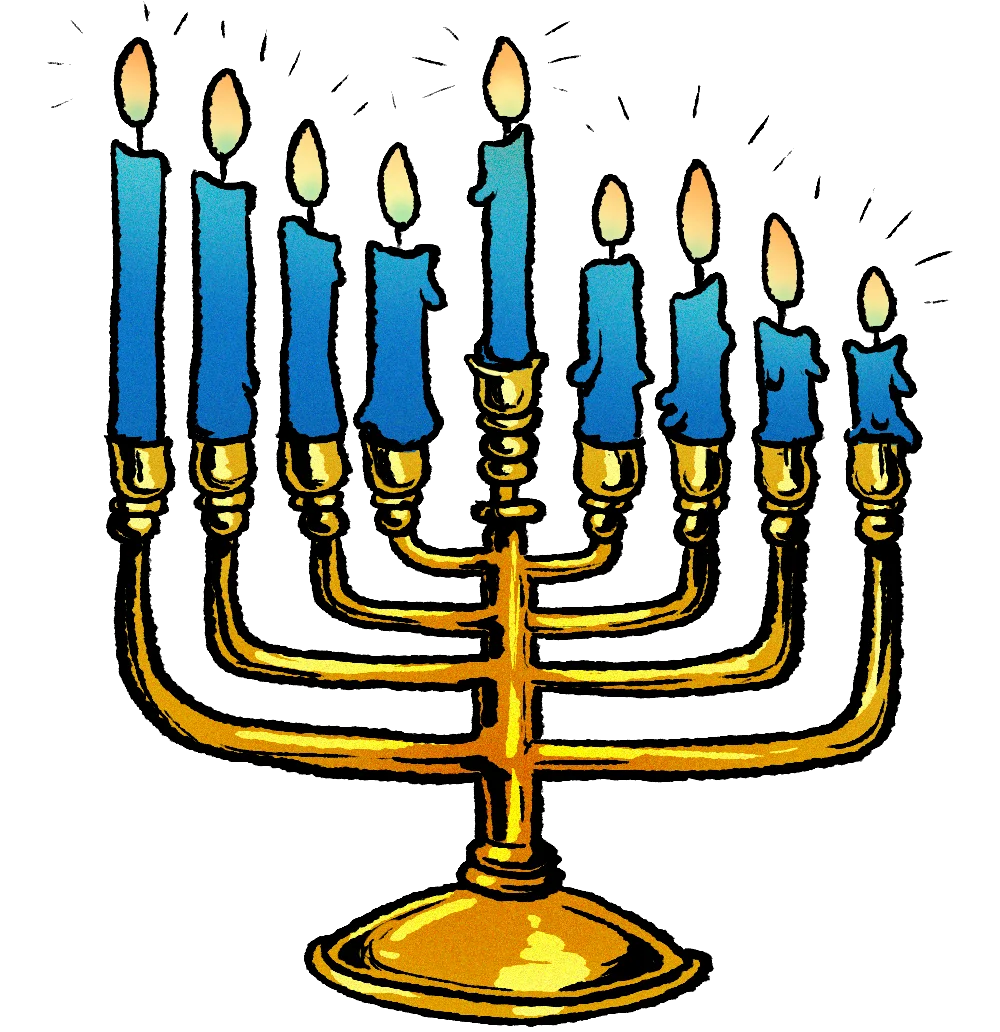 Traditional Hanukkah Menorah Clipart with Glowing Blue Candles and Golden Base
