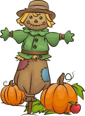 Adorable Autumn Scarecrow Clipart with Pumpkins and Harvest Charm
