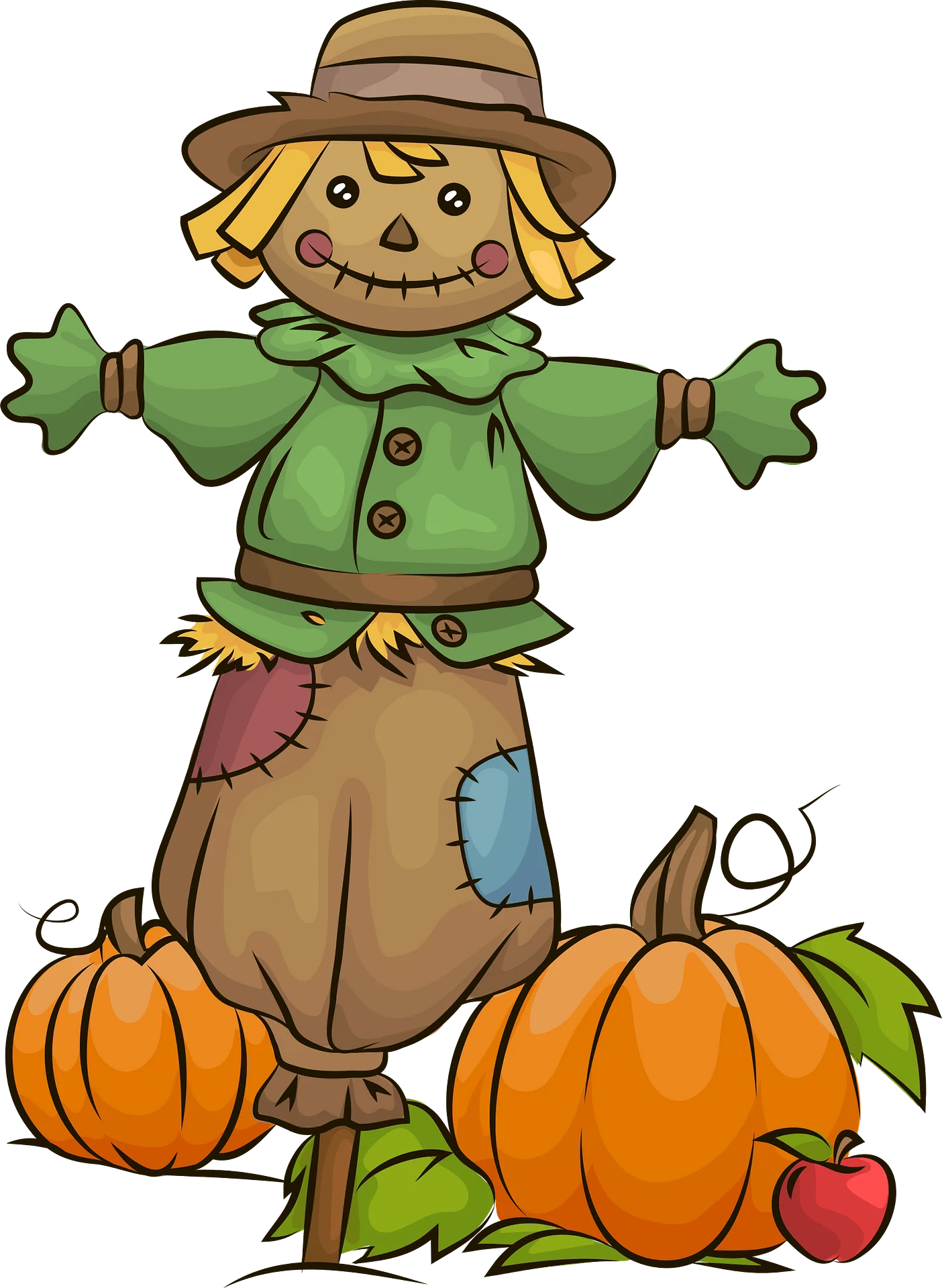 Adorable Autumn Scarecrow Clipart with Pumpkins and Harvest Charm
