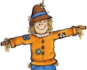 Charming Autumn Scarecrow Clipart: Playful Farm Guardian with Friendly Smile