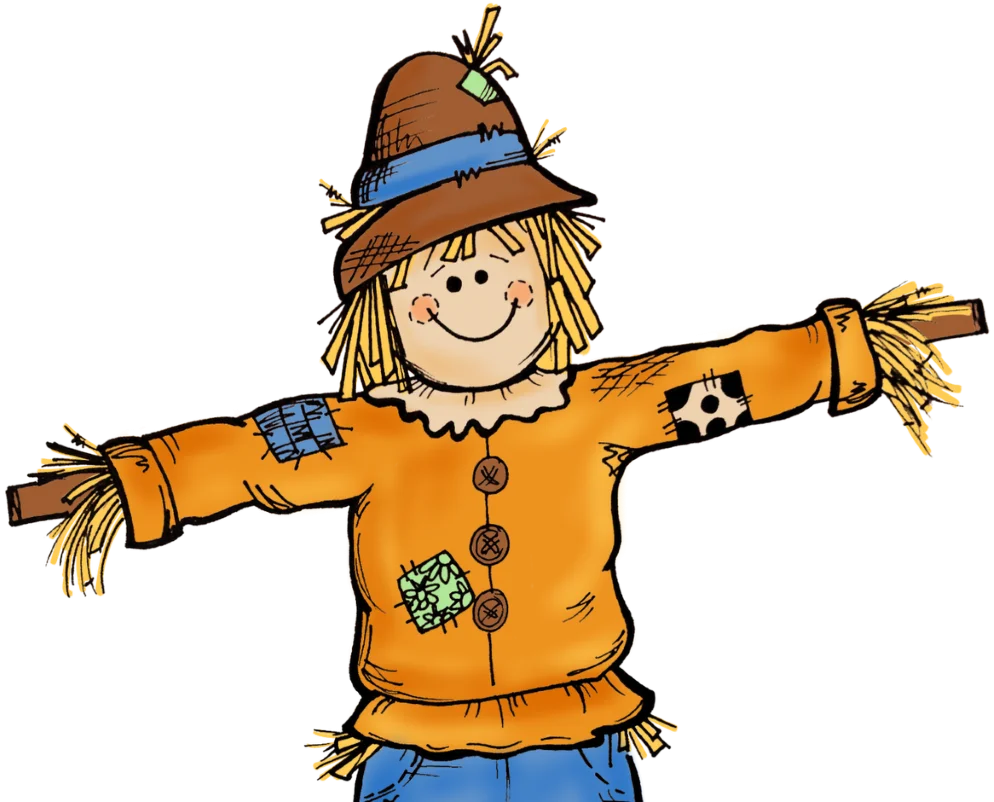 Charming Autumn Scarecrow Clipart: Playful Farm Guardian with Friendly Smile