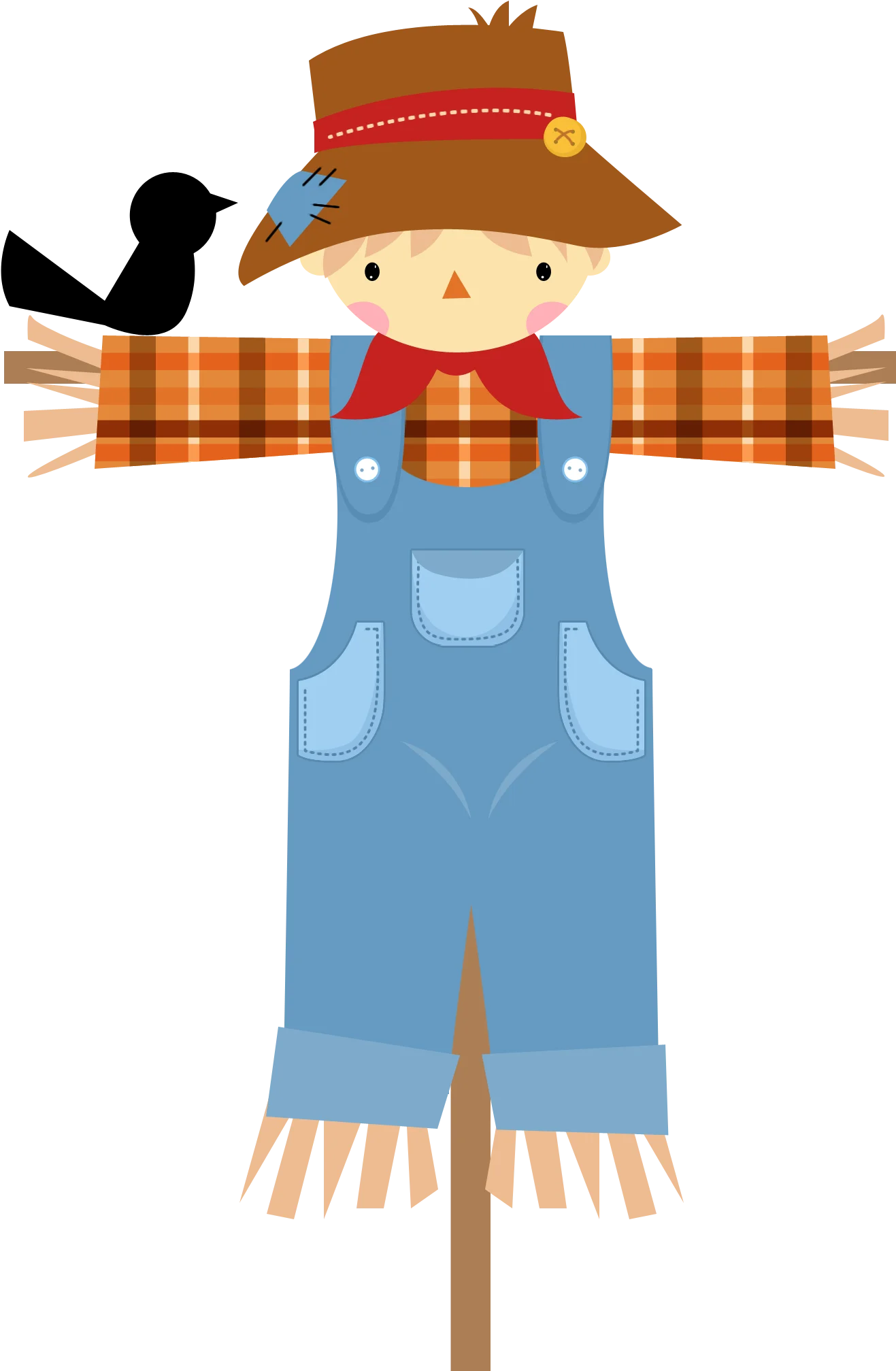 Charming Farmland Guardian Scarecrow Clipart with Playful Blackbird Companion