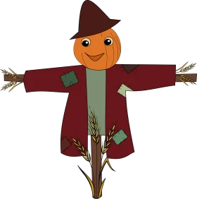 Cheerful Autumn Scarecrow Clipart with Playful Pumpkin Head and Rustic Attire