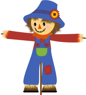 Cheerful Cartoon Scarecrow Clipart with Sunflower and Playful Design