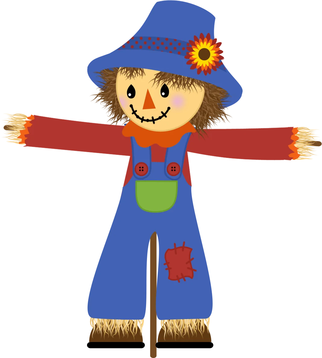 Cheerful Cartoon Scarecrow Clipart with Sunflower and Playful Design
