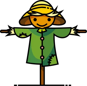 Cheerful Green and Yellow Scarecrow Clipart - Whimsical Garden Guardian Design