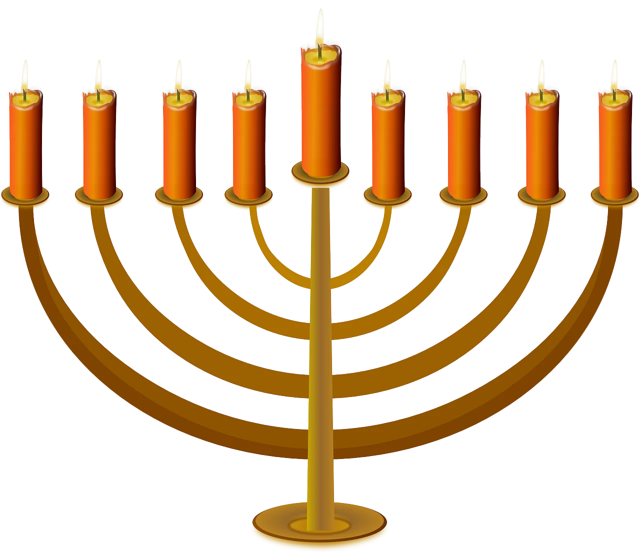 Classic Golden Hanukkah Menorah Clipart with Warm Glowing Candles