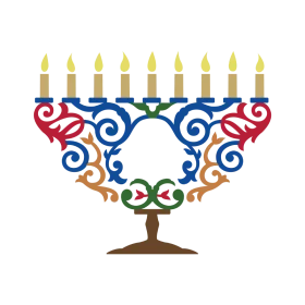 Decorative Hanukkah Menorah Clipart with Ornate Swirling Color Patterns
